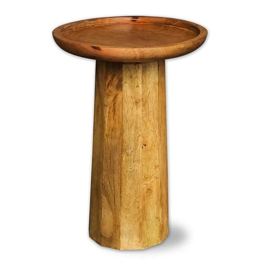 Natural Mango Wood Round Accent Table - Compact Home Furniture for Living Room/Bed Room Sofa Side Bookcase & Elegant Your Living Space Decor Table (Natural)