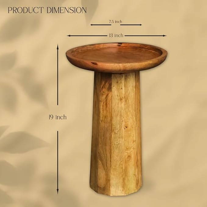 Natural Mango Wood Round Accent Table - Compact Home Furniture for Living Room/Bed Room Sofa Side Bookcase & Elegant Your Living Space Decor Table (Natural)
