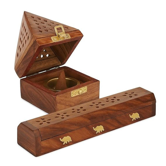 Wooden Pyramid Shape Incense Box Hoder Stand | Wooden Agarbatti Stand with ash Catcher for Home Office | Incense Sticks Holder