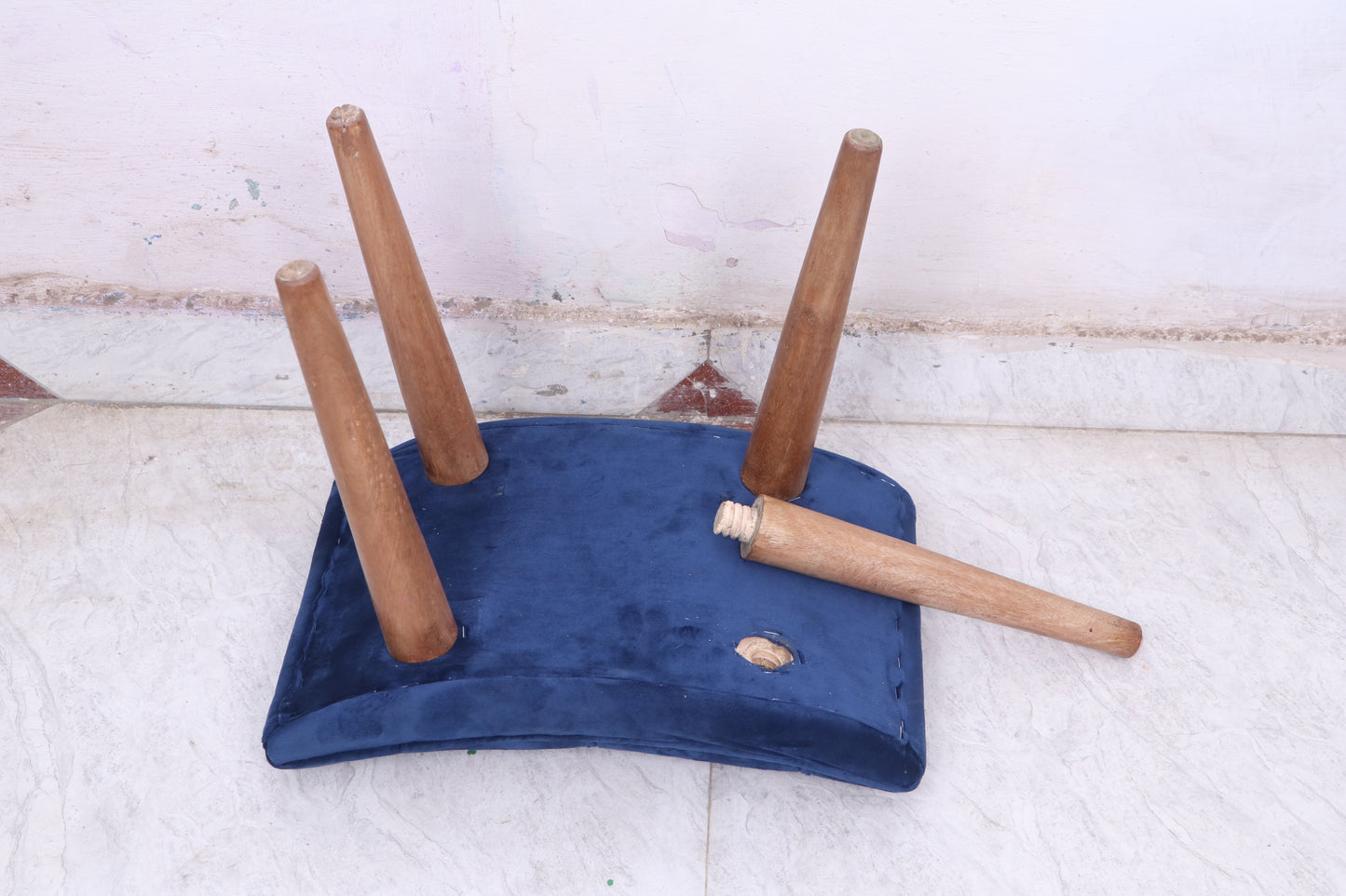 Wooden & Cushion Ship Shape Stool Stool for Living Room Soft Fabric Comfortable Cushion Ottoman Footrest Stool