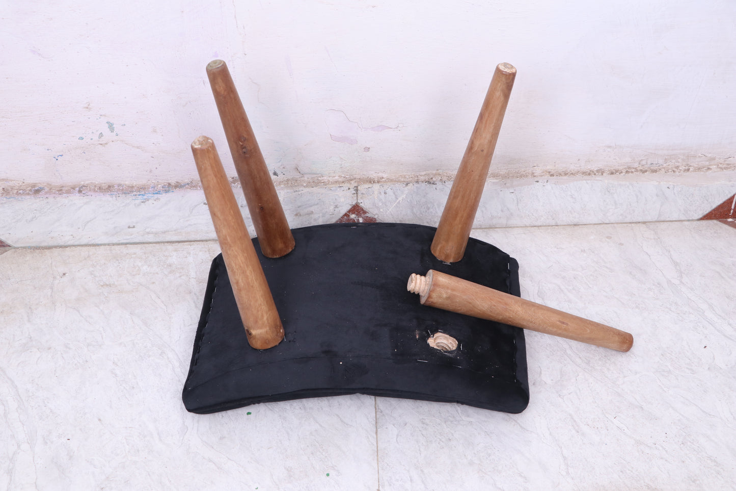 Wooden & Cushion Ship Shape Stool Stool for Living Room Soft Fabric Comfortable Cushion Ottoman Footrest Stool