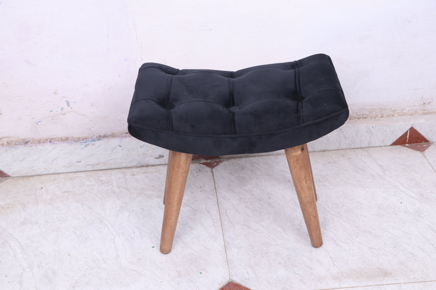Wooden & Cushion Ship Shape Stool Stool for Living Room Soft Fabric Comfortable Cushion Ottoman Footrest Stool