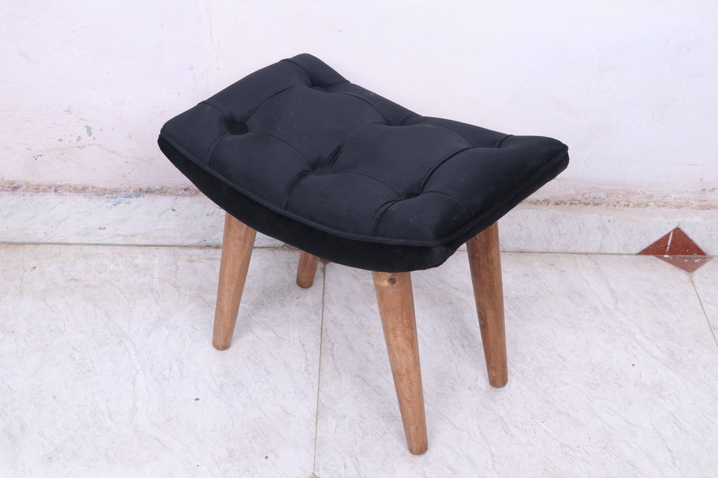 Wooden & Cushion Ship Shape Stool Stool for Living Room Soft Fabric Comfortable Cushion Ottoman Footrest Stool