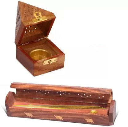 Wooden Pyramid Shape Incense Box Hoder Stand | Wooden Agarbatti Stand with ash Catcher for Home Office | Incense Sticks Holder