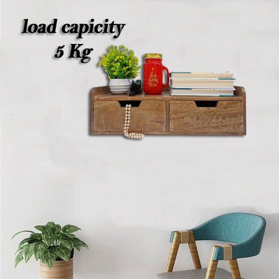 Wooden 2 Drawer Wall Shelves for Living Room Bed Room Home Decorative Wall Mount Drawer Sliding Wall Shelves