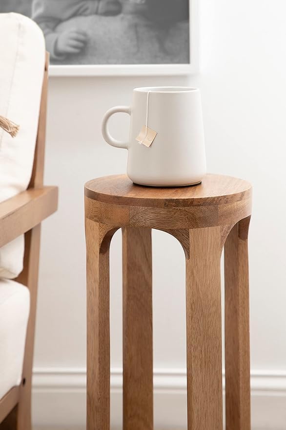 Mango Wood Round Shape Pedestal Design Drink Table For Home & Living room & Bed room & Guest Room / Bath Room/Office Decor & Sofa side & Floor decor Long Side Table For Cup Stand & Flower Pot Decorative Table 23" x 8" x 8"