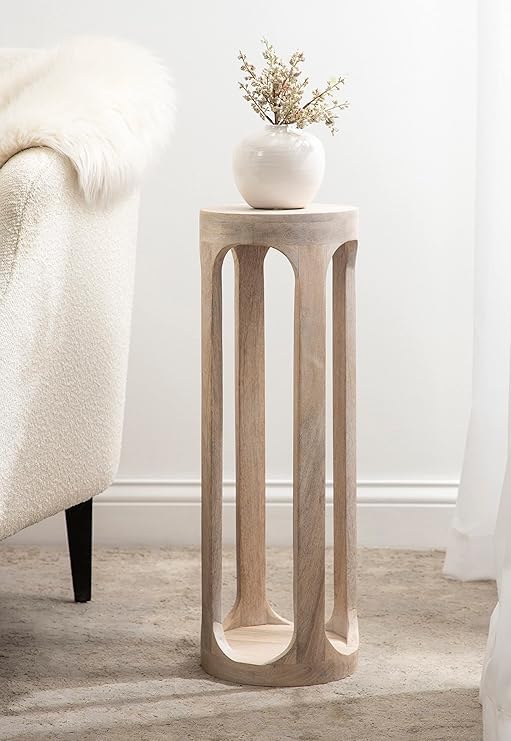 Mango Wood Round Shape Pedestal Design Drink Table For Home & Living room & Bed room & Guest Room / Bath Room/Office Decor & Sofa side & Floor decor Long Side Table For Cup Stand & Flower Pot Decorative Table 23" x 8" x 8"