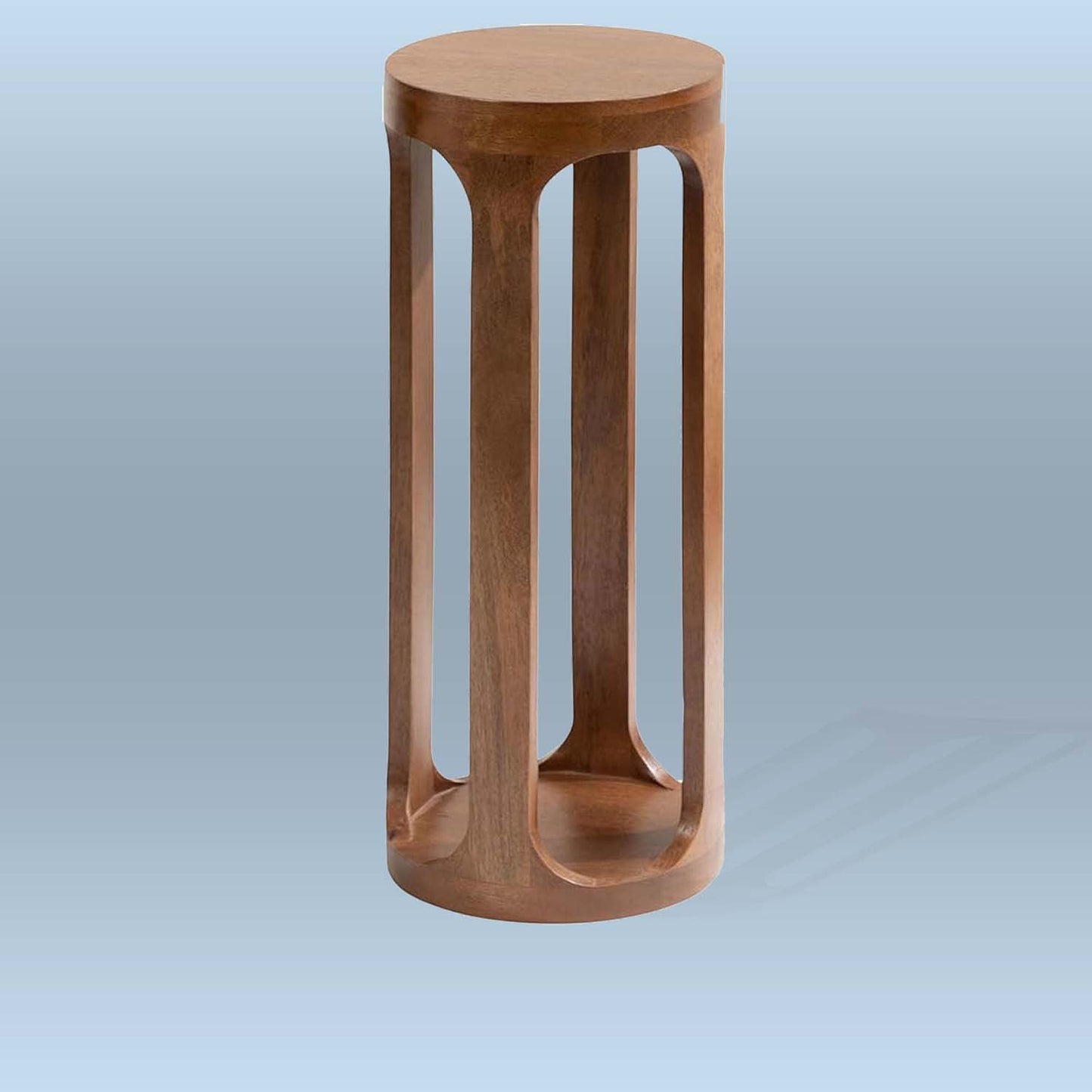 Mango Wood Round Shape Pedestal Design Drink Table For Home & Living room & Bed room & Guest Room / Bath Room/Office Decor & Sofa side & Floor decor Long Side Table For Cup Stand & Flower Pot Decorative Table 23" x 8" x 8"