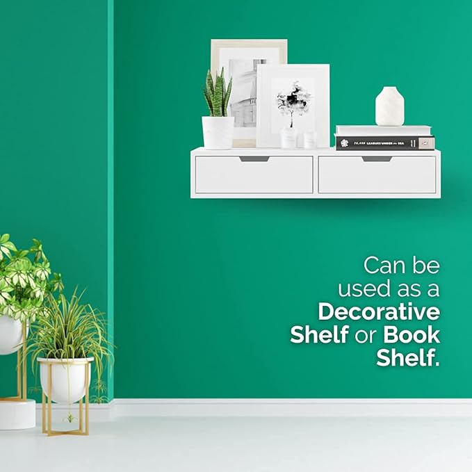 Wooden Wall Mounted L x W x H = 20" x 8" x 4" Floating Wall Hanigng Shelves for 2 Sliding Drawer Include Wall Shelf for Living Room | Bed Room.
