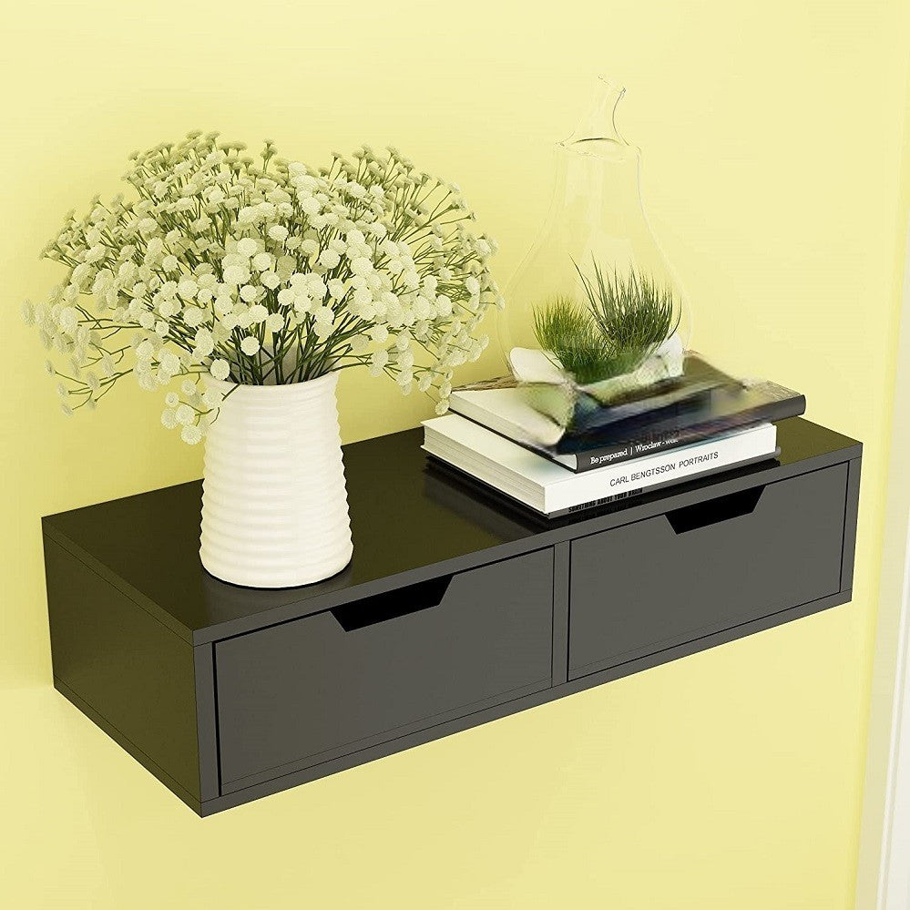 Wooden Wall Mounted L x W x H = 20" x 8" x 4" Floating Wall Hanigng Shelves for 2 Sliding Drawer Include Wall Shelf for Living Room | Bed Room.