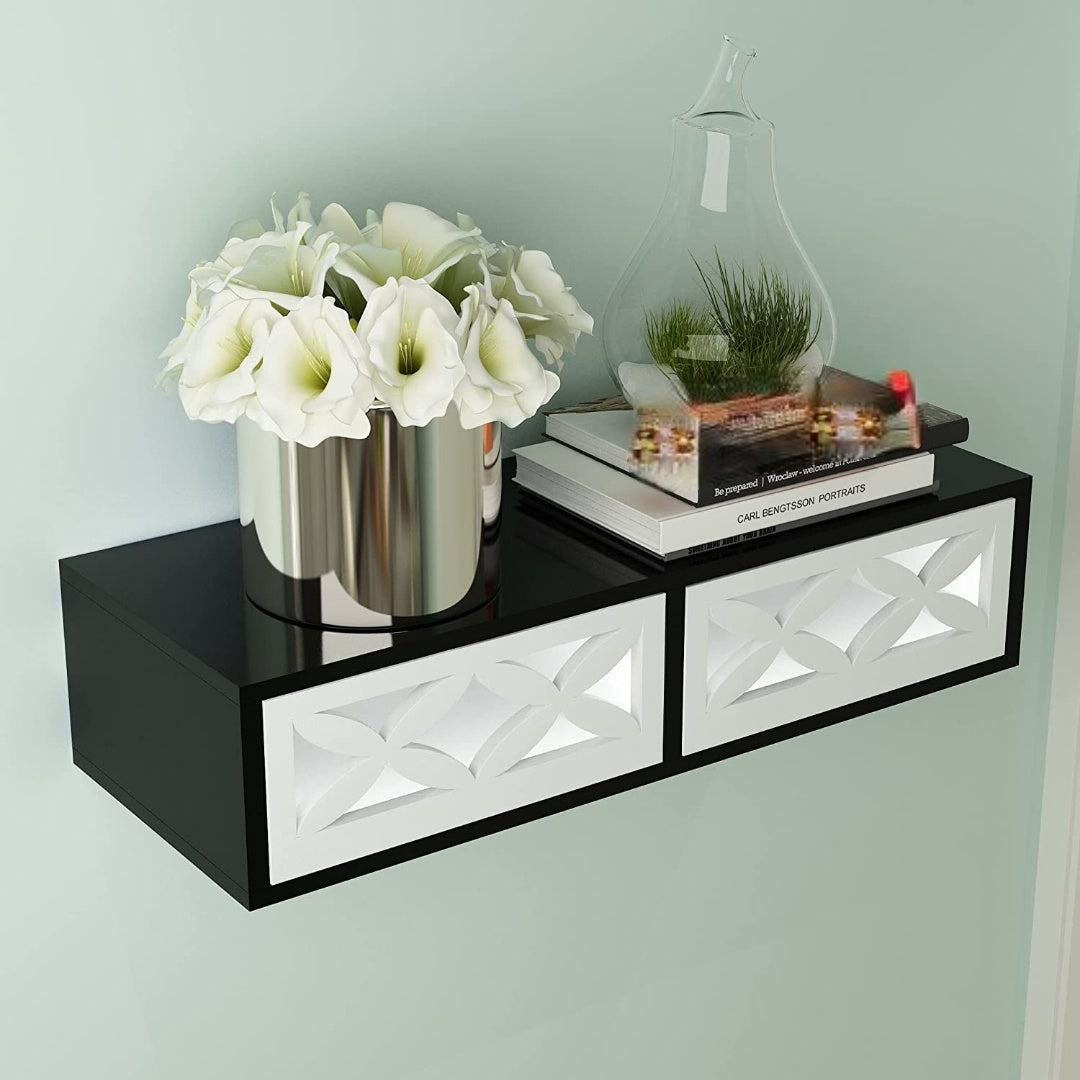 Wooden Wall Mounted L x W x H = 20" x 8" x 4" Floating Wall Hanigng Shelves for 2 Sliding Drawer Include Wall Shelf for Living Room | Bed Room.