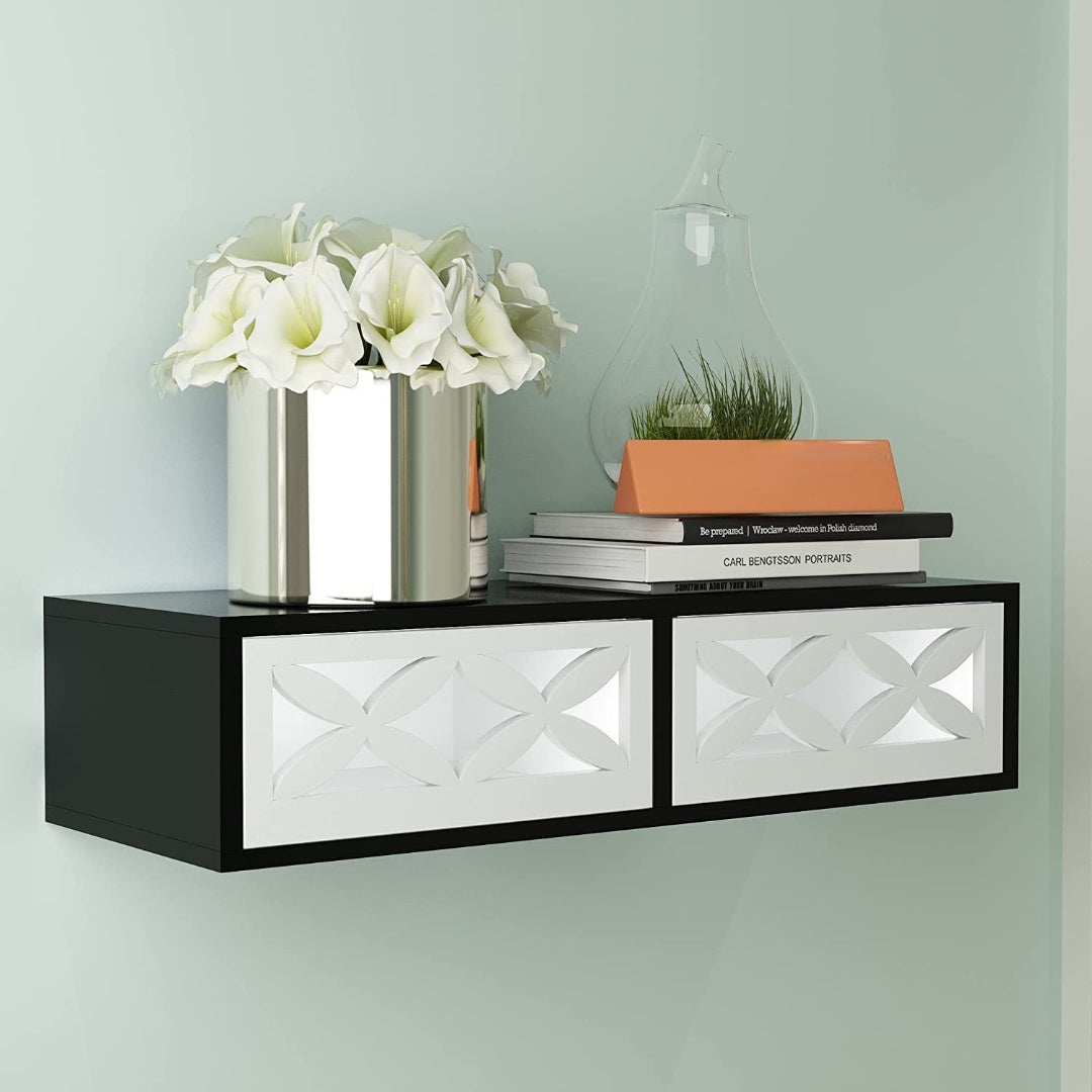 Wooden Wall Mounted L x W x H = 20" x 8" x 4" Floating Wall Hanigng Shelves for 2 Sliding Drawer Include Wall Shelf for Living Room | Bed Room.