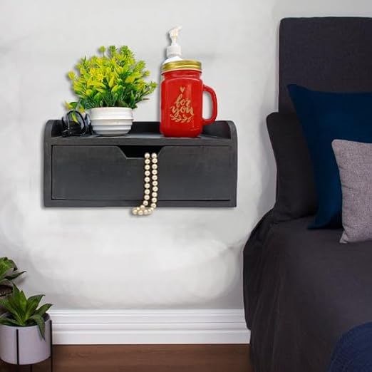 Wooden Wall Mount Drawer Wall Shelves Lx 12 W x 8 x H x 6 for Living Room Home Decoration Wall Hanging Drawer Shelf (PP)