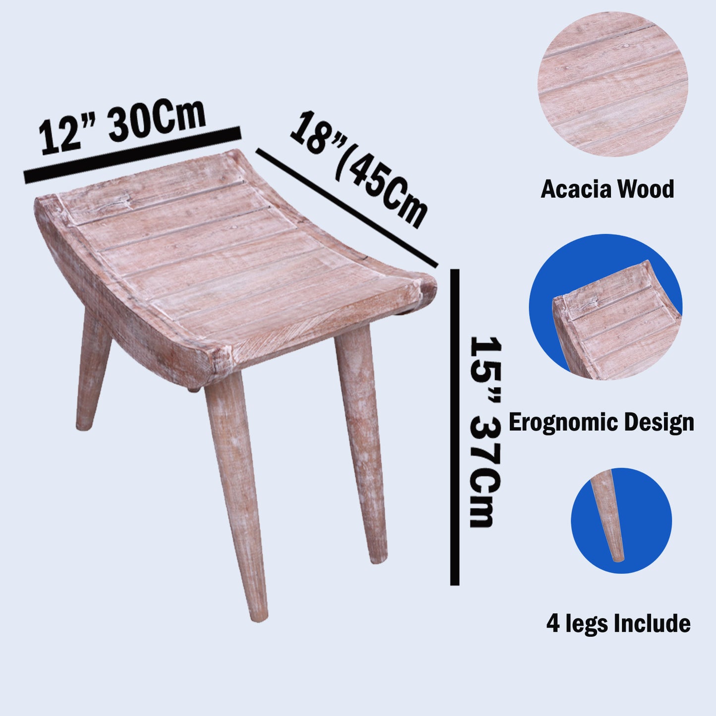 Onlinecraft 18 Inch Serenity Waterproof Teak Wood Shower Bench Stool Seat Chair for Inside Shower Provides Safety, Storage, and Organization for Bathroom & Living &Bedroom Accessories (Off White)