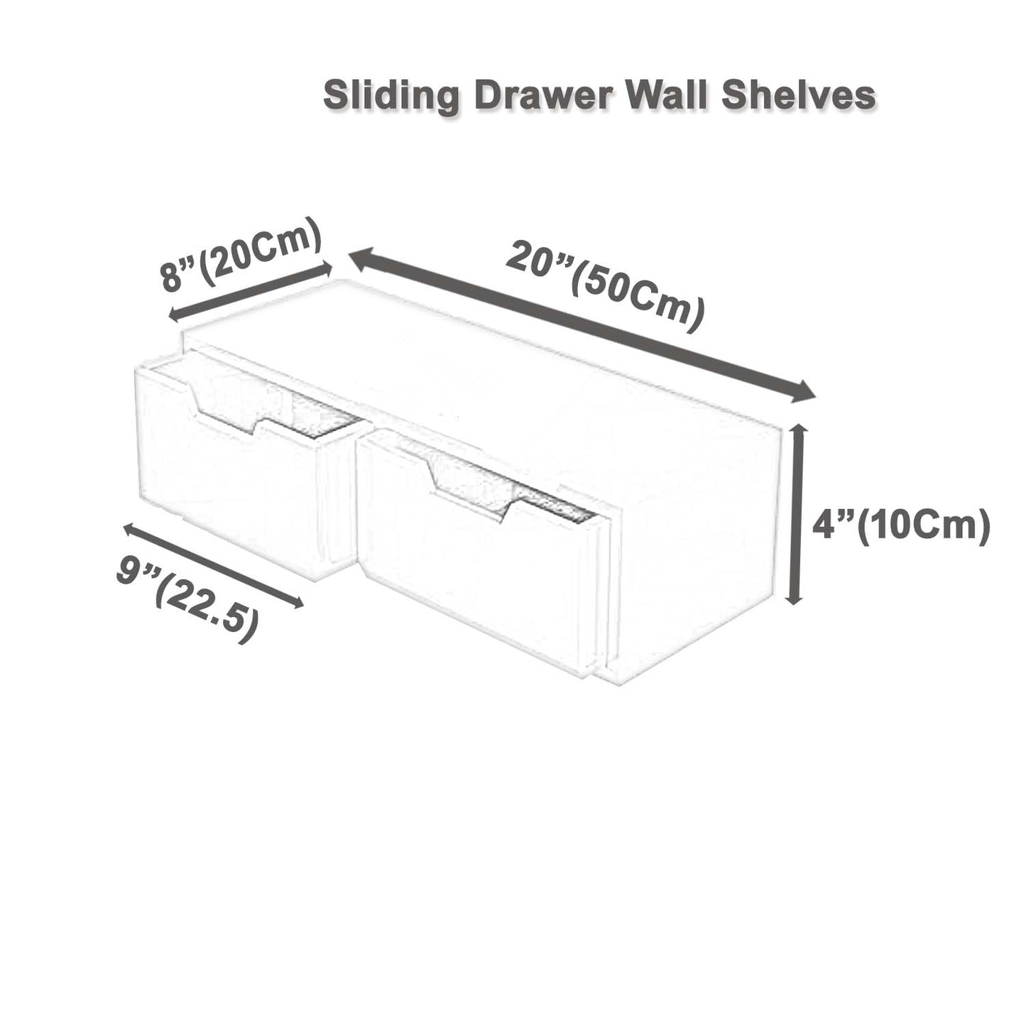 Wooden Wall Mounted L x W x H = 20" x 8" x 4" Floating Wall Hanigng Shelves for 2 Sliding Drawer Include Wall Shelf for Living Room | Bed Room.