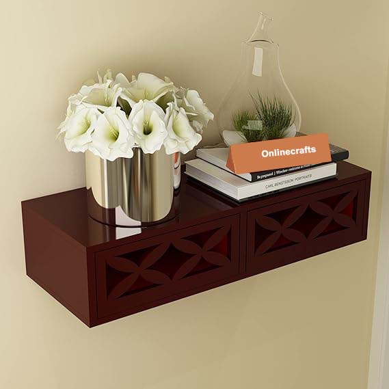 Wooden Wall Mounted L x W x H = 20" x 8" x 4" Floating Wall Hanigng Shelves for 2 Sliding Drawer Include Wall Shelf for Living Room | Bed Room.