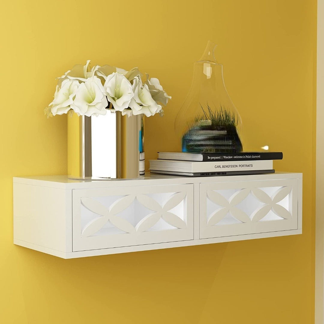 Wooden Wall Mounted L x W x H = 20" x 8" x 4" Floating Wall Hanigng Shelves for 2 Sliding Drawer Include Wall Shelf for Living Room | Bed Room.