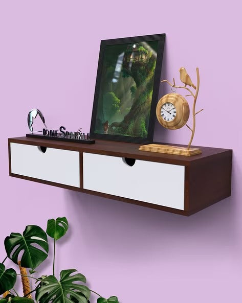 Wooden Wall Mounted L x W x H = 20" x 8" x 4" Floating Wall Hanigng Shelves for 2 Sliding Drawer Include Wall Shelf for Living Room | Bed Room.