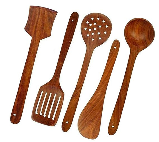 Wooden Spoon Set For Cooking Includes Frying Serving Spatula Chapati Dessert Rice Spoons Wooden For Nonstick Cookware Kitchen Utensils And Cooking Spoon Set Of 5
