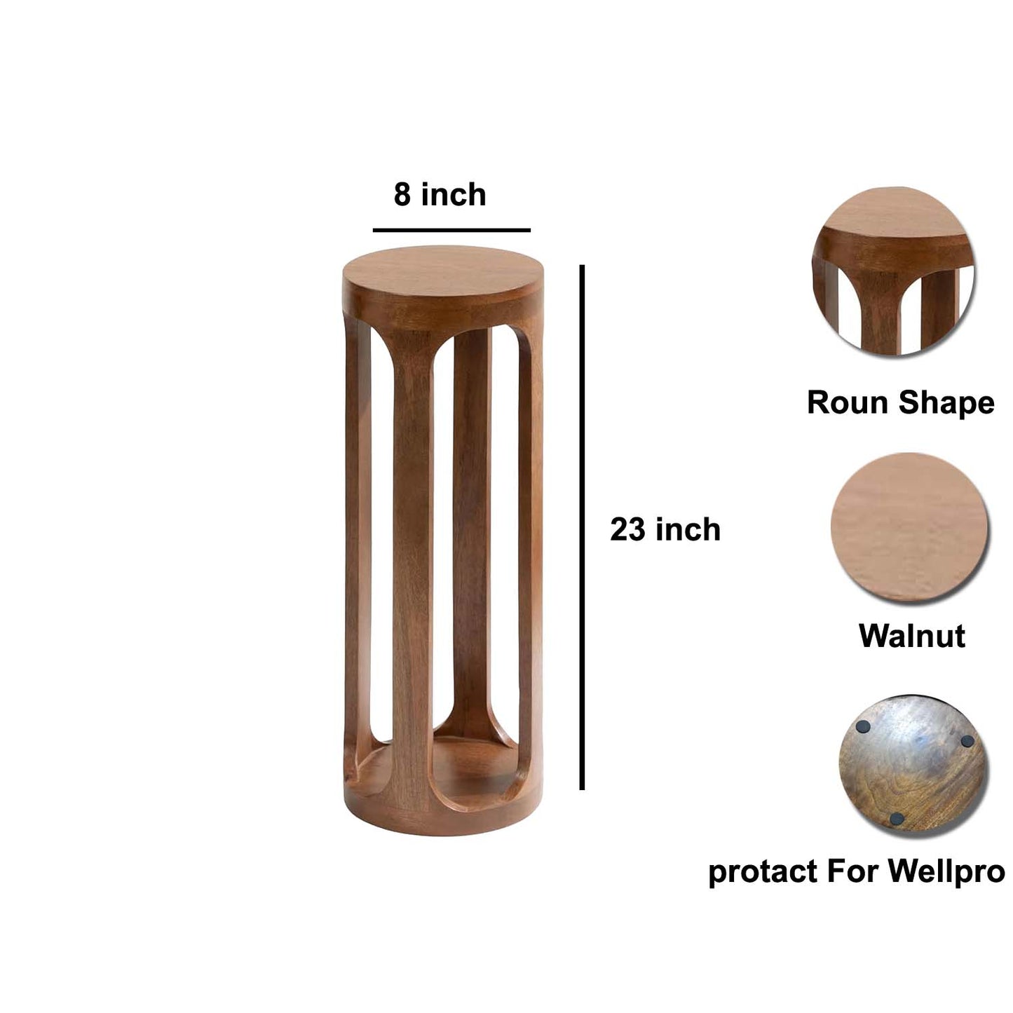 Mango Wood Round Shape Pedestal Design Drink Table For Home & Living room & Bed room & Guest Room / Bath Room/Office Decor & Sofa side & Floor decor Long Side Table For Cup Stand & Flower Pot Decorative Table 23" x 8" x 8"